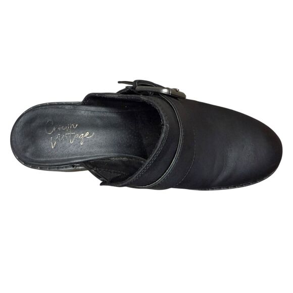 Crown Vintage Women’s 7 Janis Slip On Clogs Black Heeled Buckle Y2K Hipster - Picture 9 of 11